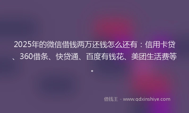 2025年的微信借钱两万还钱怎么还有：信用卡贷、360借条、快贷通、百度有钱花、美团生活费等。