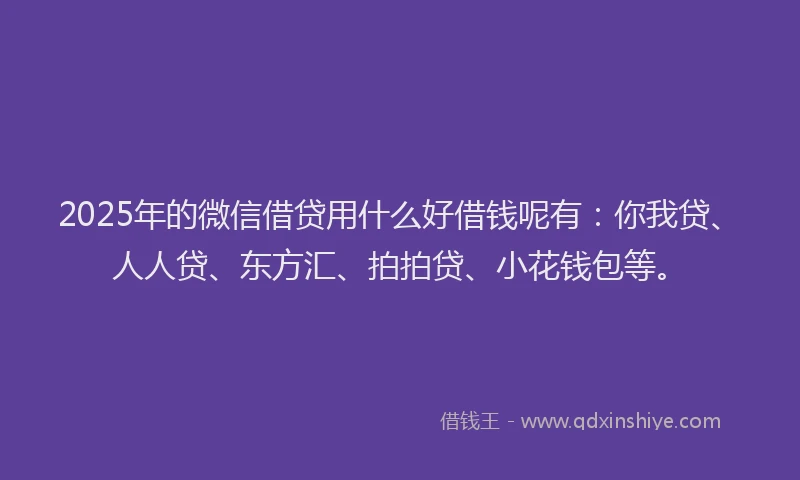 2025年的微信借贷用什么好借钱呢有：你我贷、人人贷、东方汇、拍拍贷、小花钱包等。
