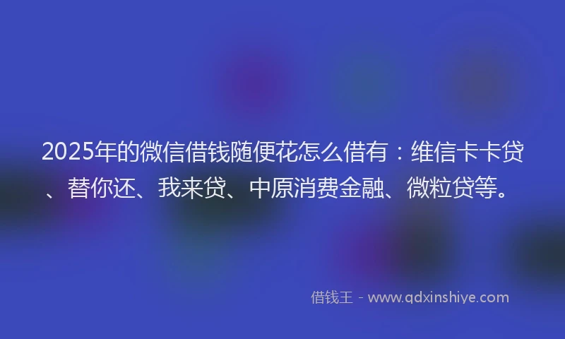 2025年的微信借钱随便花怎么借有：维信卡卡贷、替你还、我来贷、中原消费金融、微粒贷等。
