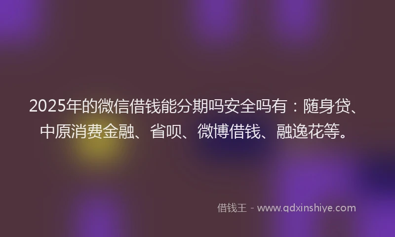 2025年的微信借钱能分期吗安全吗有：随身贷、中原消费金融、省呗、微博借钱、融逸花等。