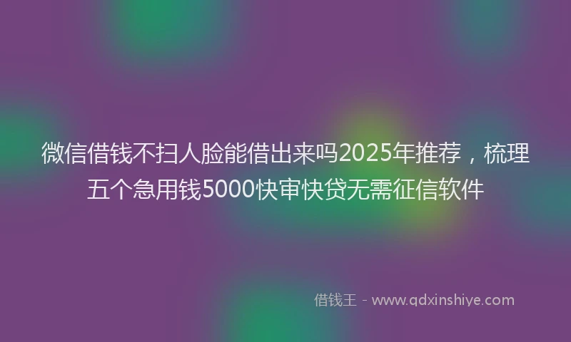 微信借钱不扫人脸能借出来吗2025年推荐，梳理五个急用钱5000快审快贷无需征信软件