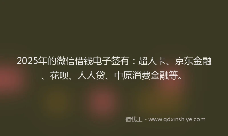 2025年的微信借钱电子签有：超人卡、京东金融、花呗、人人贷、中原消费金融等。