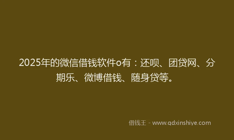 2025年的微信借钱软件o有：还呗、团贷网、分期乐、微博借钱、随身贷等。