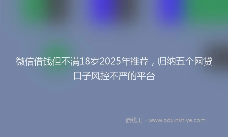 微信借钱但不满18岁2025年推荐，归纳五个网贷口子风控不严的平台