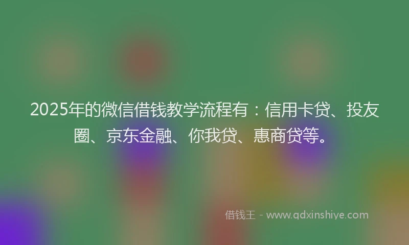 2025年的微信借钱教学流程有：信用卡贷、投友圈、京东金融、你我贷、惠商贷等。