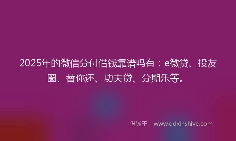 2025年的微信分付借钱靠谱吗有：e微贷、投友圈、替你还、功夫贷、分期乐等。