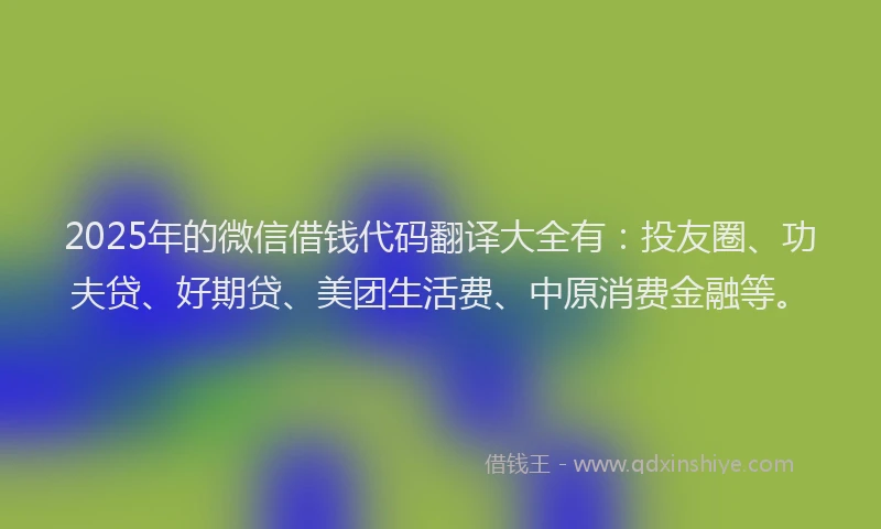 2025年的微信借钱代码翻译大全有：投友圈、功夫贷、好期贷、美团生活费、中原消费金融等。