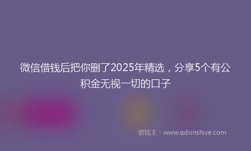 微信借钱后把你删了2025年精选，分享5个有公积金无视一切的口子