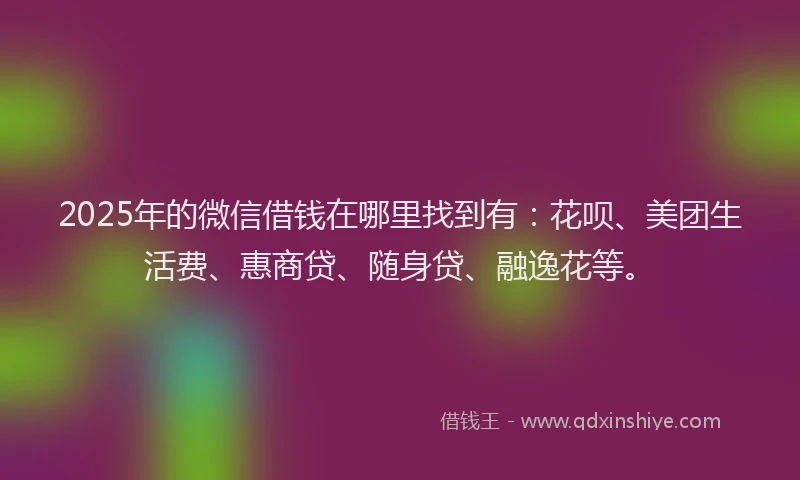 2025年的微信借钱在哪里找到有：花呗、美团生活费、惠商贷、随身贷、融逸花等。