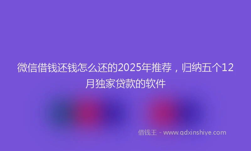 微信借钱还钱怎么还的2025年推荐，归纳五个12月独家贷款的软件