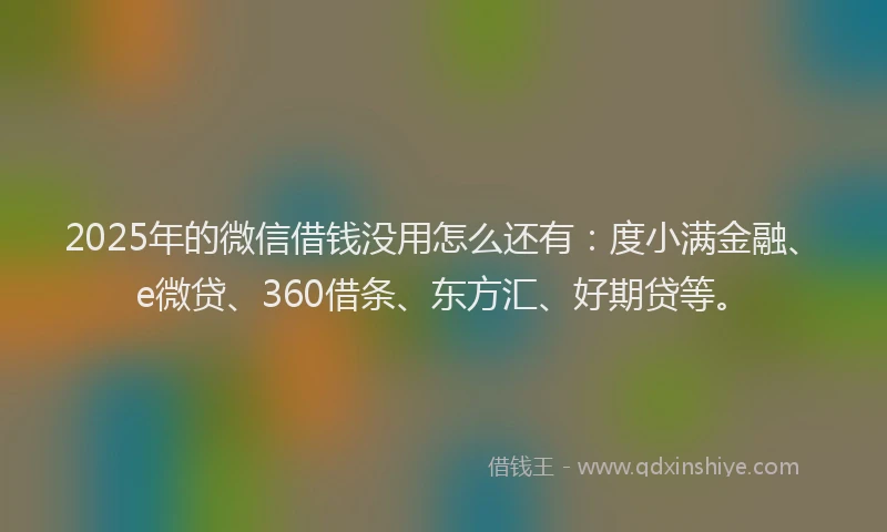2025年的微信借钱没用怎么还有：度小满金融、e微贷、360借条、东方汇、好期贷等。