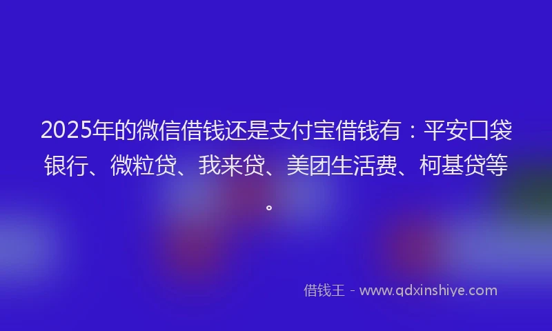 2025年的微信借钱还是支付宝借钱有：平安口袋银行、微粒贷、我来贷、美团生活费、柯基贷等。