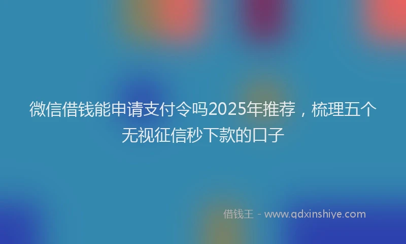 微信借钱能申请支付令吗2025年推荐，梳理五个无视征信秒下款的口子