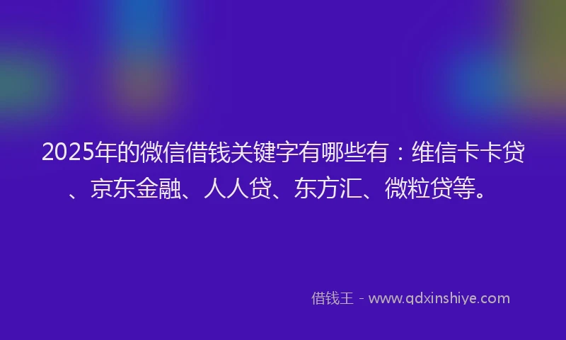2025年的微信借钱关键字有哪些有：维信卡卡贷、京东金融、人人贷、东方汇、微粒贷等。