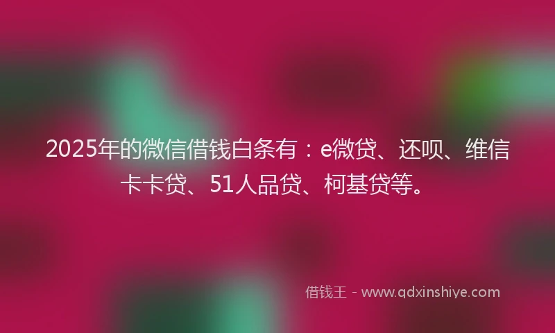 2025年的微信借钱白条有：e微贷、还呗、维信卡卡贷、51人品贷、柯基贷等。
