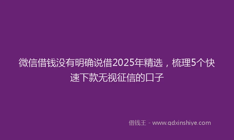 微信借钱没有明确说借2025年精选，梳理5个快速下款无视征信的口子