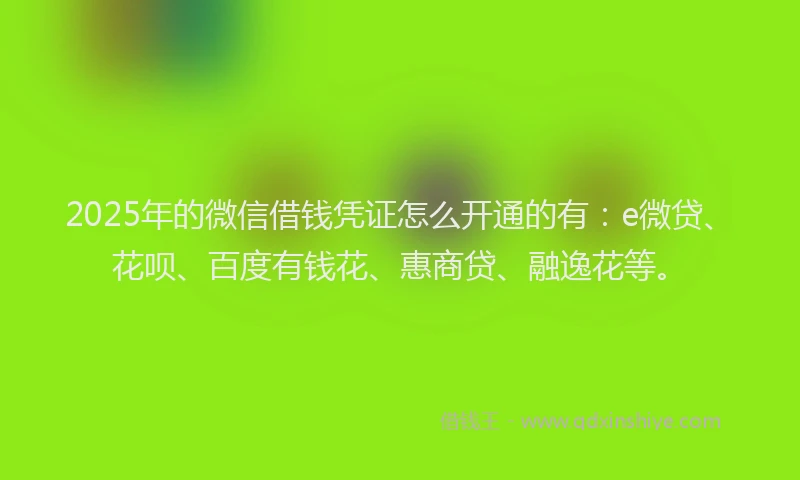 2025年的微信借钱凭证怎么开通的有：e微贷、花呗、百度有钱花、惠商贷、融逸花等。