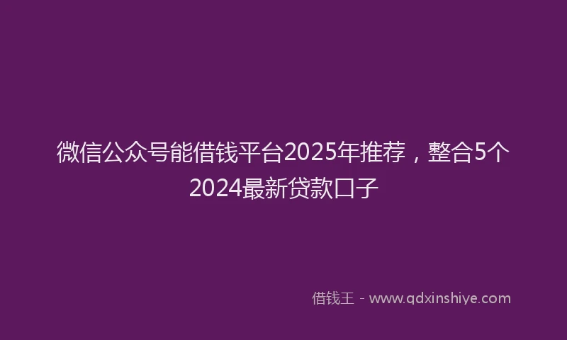 微信公众号能借钱平台2025年推荐，整合5个2024最新贷款口子