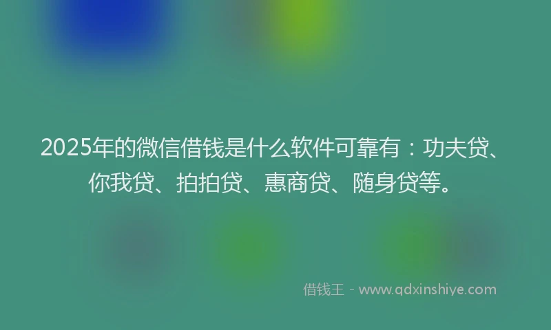 2025年的微信借钱是什么软件可靠有：功夫贷、你我贷、拍拍贷、惠商贷、随身贷等。