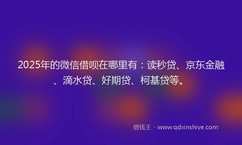 2025年的微信借呗在哪里有：读秒贷、京东金融、滴水贷、好期贷、柯基贷等。