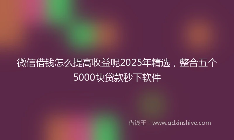 微信借钱怎么提高收益呢2025年精选，整合五个5000块贷款秒下软件