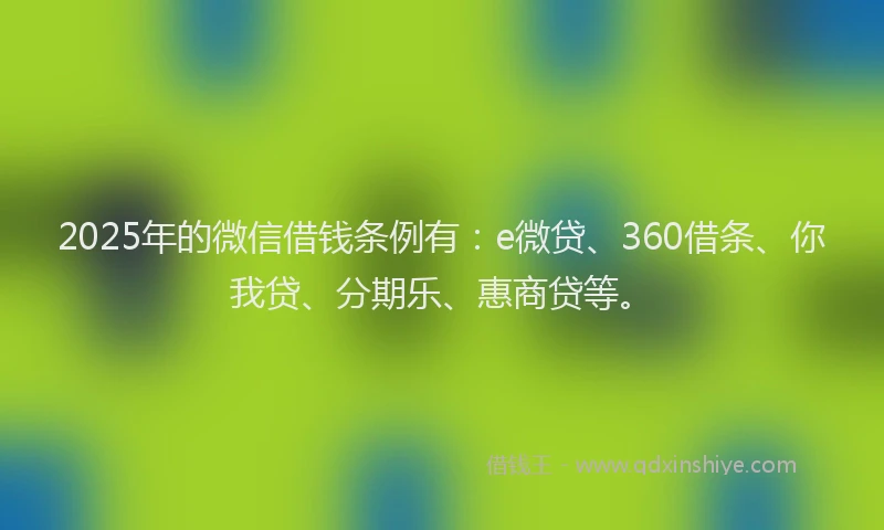 2025年的微信借钱条例有：e微贷、360借条、你我贷、分期乐、惠商贷等。