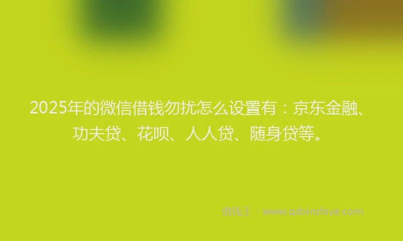 2025年的微信借钱勿扰怎么设置有：京东金融、功夫贷、花呗、人人贷、随身贷等。