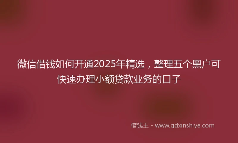 微信借钱如何开通2025年精选，整理五个黑户可快速办理小额贷款业务的口子
