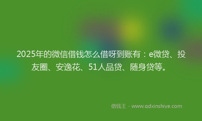2025年的微信借钱怎么借呀到账有：e微贷、投友圈、安逸花、51人品贷、随身贷等。