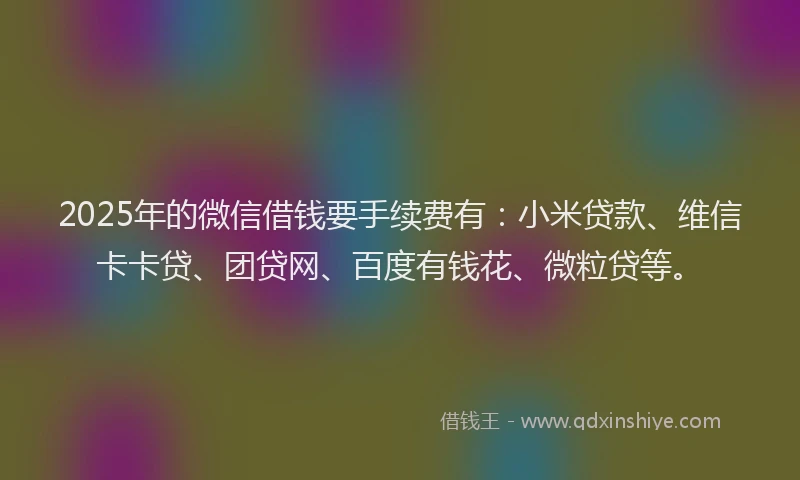 2025年的微信借钱要手续费有：小米贷款、维信卡卡贷、团贷网、百度有钱花、微粒贷等。