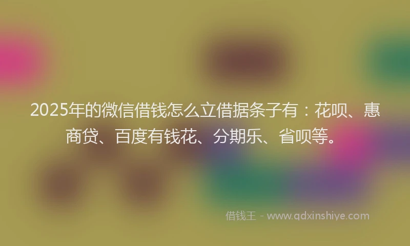 2025年的微信借钱怎么立借据条子有：花呗、惠商贷、百度有钱花、分期乐、省呗等。