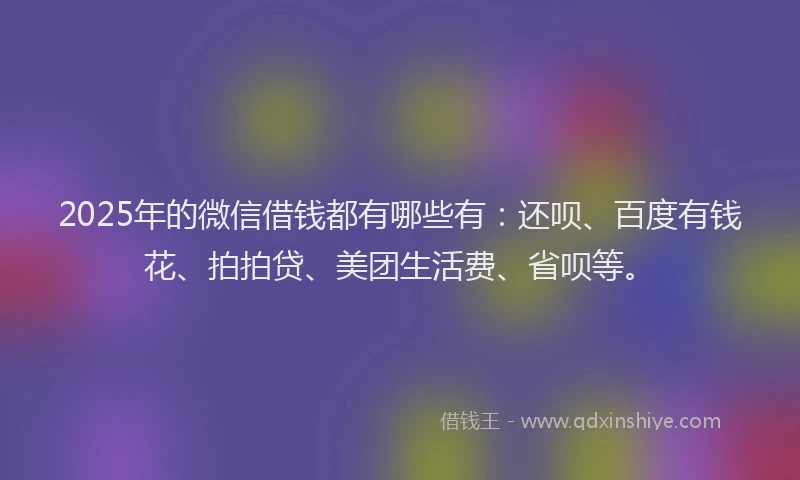 2025年的微信借钱都有哪些有：还呗、百度有钱花、拍拍贷、美团生活费、省呗等。
