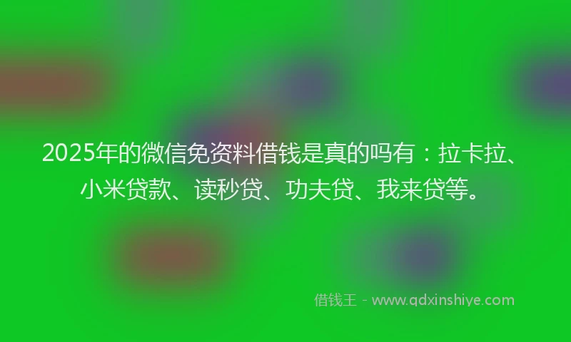 2025年的微信免资料借钱是真的吗有：拉卡拉、小米贷款、读秒贷、功夫贷、我来贷等。