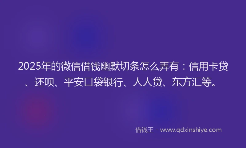 2025年的微信借钱幽默切条怎么弄有：信用卡贷、还呗、平安口袋银行、人人贷、东方汇等。