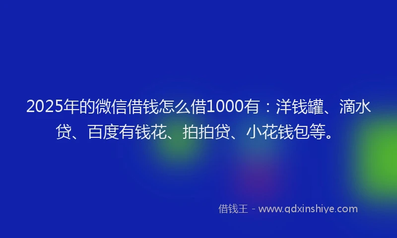 2025年的微信借钱怎么借1000有：洋钱罐、滴水贷、百度有钱花、拍拍贷、小花钱包等。