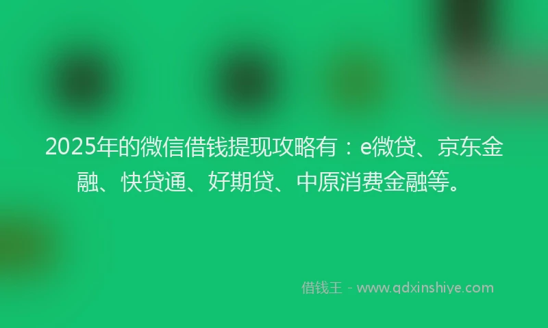 2025年的微信借钱提现攻略有：e微贷、京东金融、快贷通、好期贷、中原消费金融等。