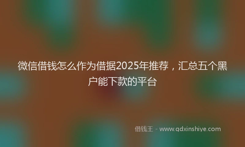 微信借钱怎么作为借据2025年推荐，汇总五个黑户能下款的平台