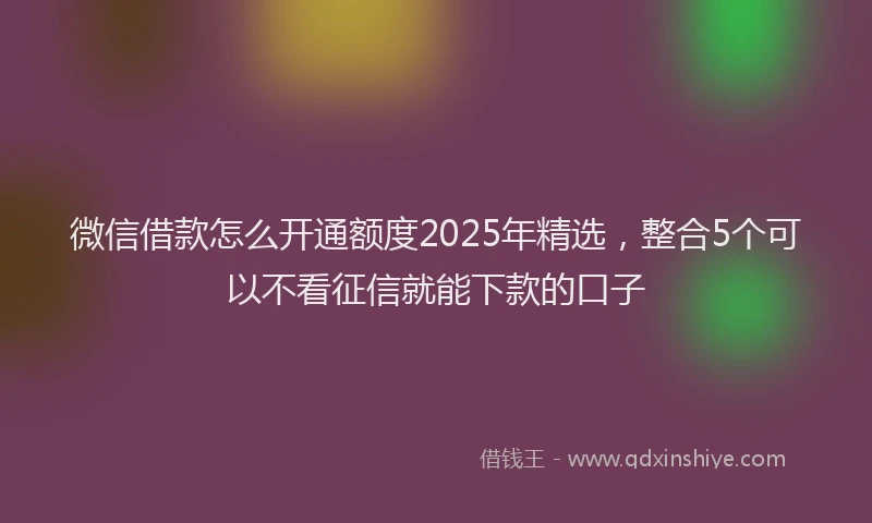 微信借款怎么开通额度2025年精选，整合5个可以不看征信就能下款的口子