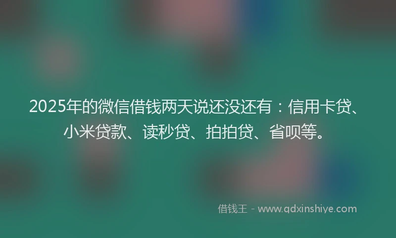 2025年的微信借钱两天说还没还有：信用卡贷、小米贷款、读秒贷、拍拍贷、省呗等。