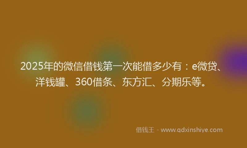 2025年的微信借钱第一次能借多少有：e微贷、洋钱罐、360借条、东方汇、分期乐等。
