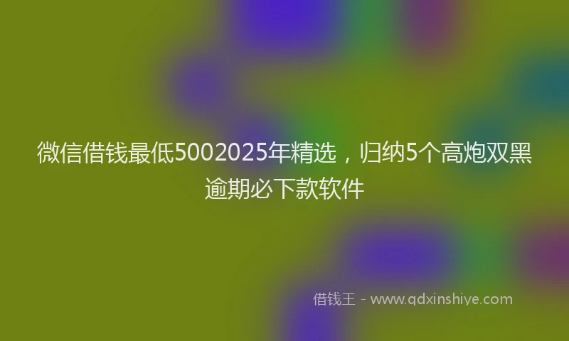 微信借钱最低5002025年精选，归纳5个高炮双黑逾期必下款软件