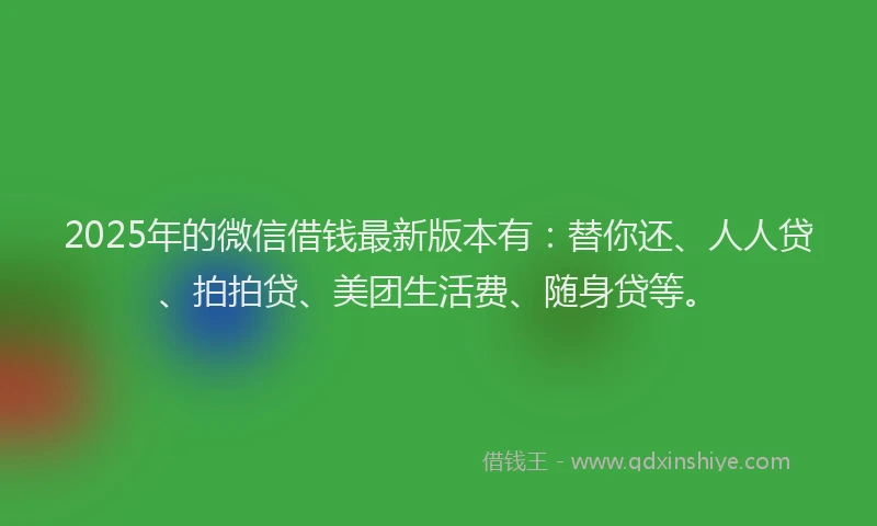 2025年的微信借钱最新版本有：替你还、人人贷、拍拍贷、美团生活费、随身贷等。