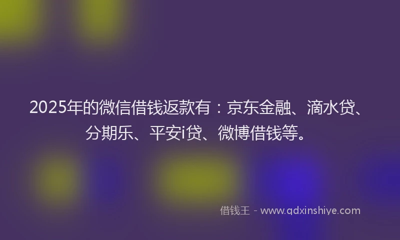 2025年的微信借钱返款有：京东金融、滴水贷、分期乐、平安i贷、微博借钱等。