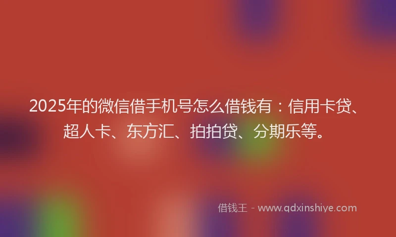 2025年的微信借手机号怎么借钱有：信用卡贷、超人卡、东方汇、拍拍贷、分期乐等。