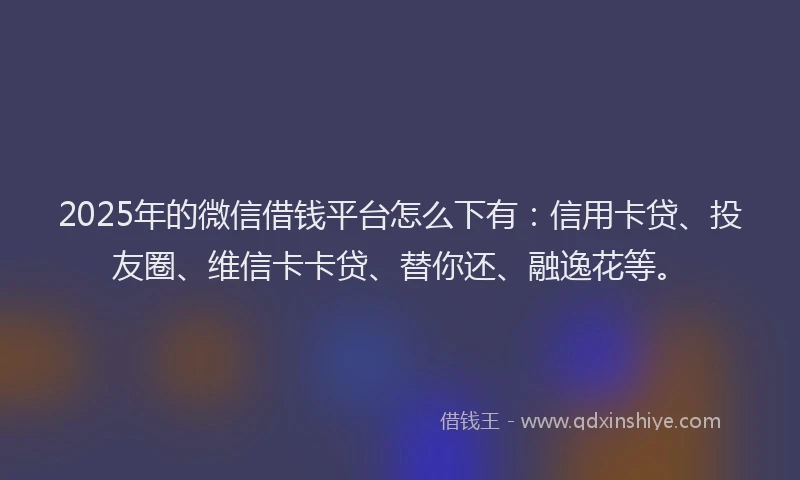 2025年的微信借钱平台怎么下有：信用卡贷、投友圈、维信卡卡贷、替你还、融逸花等。