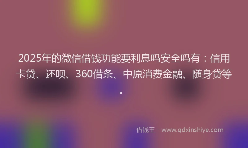 2025年的微信借钱功能要利息吗安全吗有：信用卡贷、还呗、360借条、中原消费金融、随身贷等。