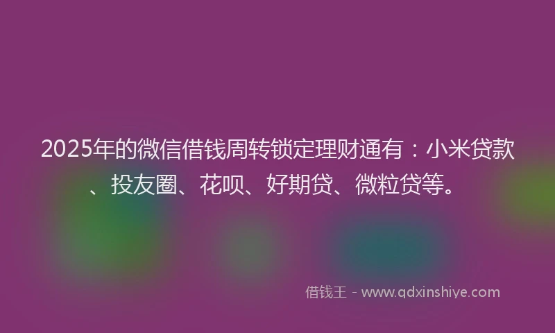2025年的微信借钱周转锁定理财通有：小米贷款、投友圈、花呗、好期贷、微粒贷等。