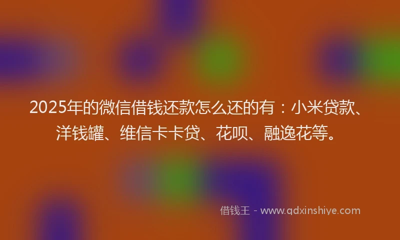 2025年的微信借钱还款怎么还的有：小米贷款、洋钱罐、维信卡卡贷、花呗、融逸花等。