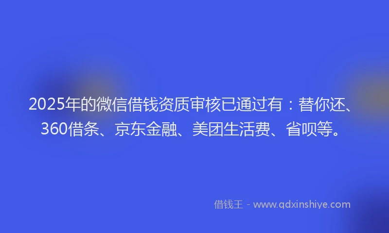 2025年的微信借钱资质审核已通过有：替你还、360借条、京东金融、美团生活费、省呗等。