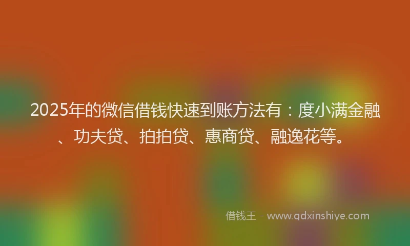 2025年的微信借钱快速到账方法有：度小满金融、功夫贷、拍拍贷、惠商贷、融逸花等。